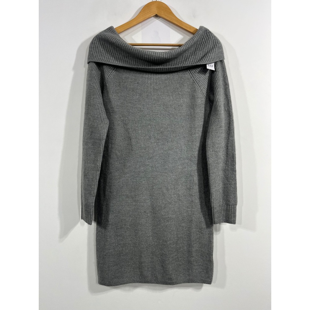 GAP‎ Old Money Preppy Ribbed Knit Off Shoulder Cowl Neck Sweater Dress Small NWT